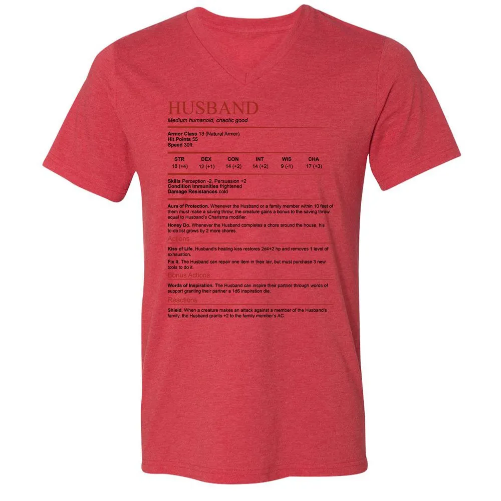 Husband White Unisex V-Neck T-Shirt - Heather Red - 5