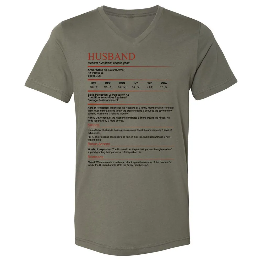 Husband White Unisex V-Neck T-Shirt - Military Green - 10