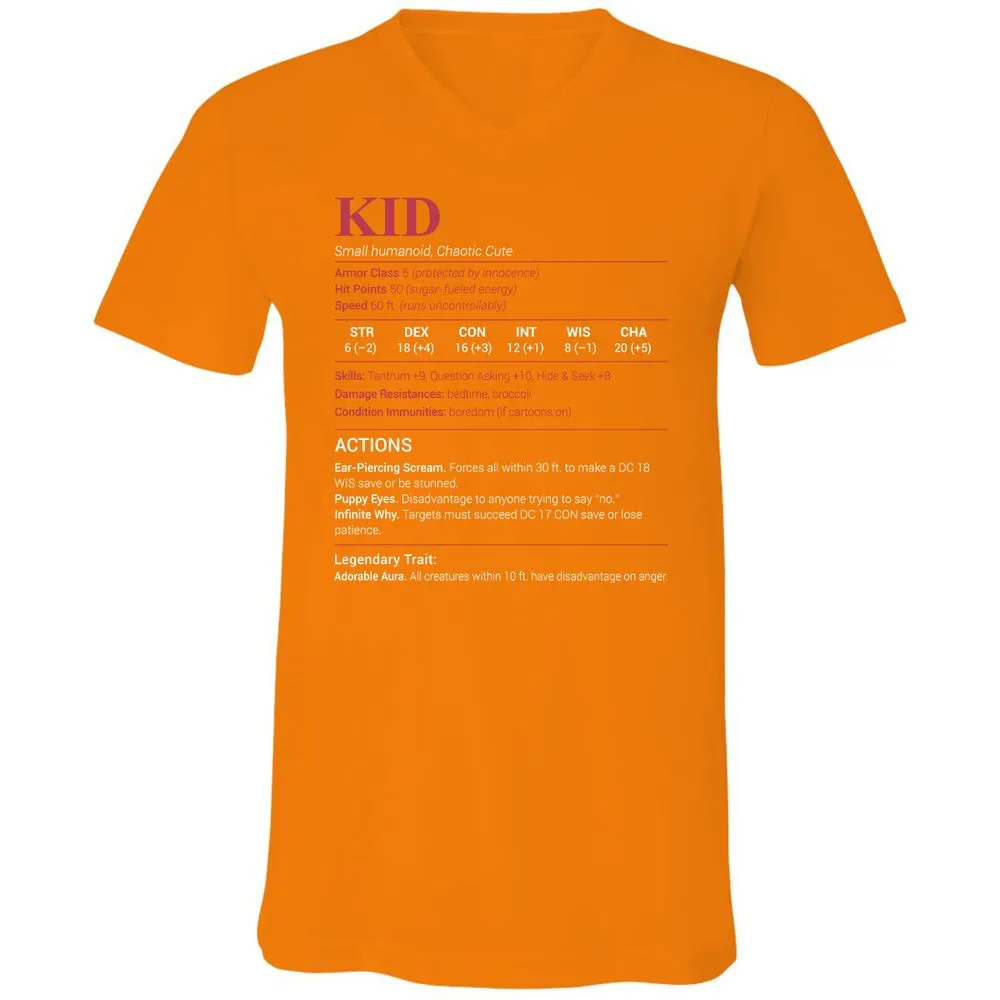 Kid Stats Unisex V-Neck T-Shirt - Orange - 11