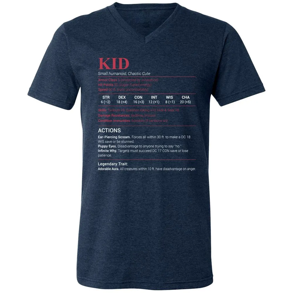 Kid Stats Unisex V-Neck T-Shirt - Heather Navy - 15