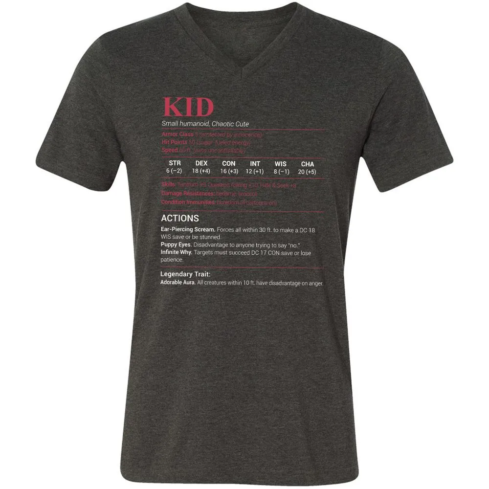 Kid Stats Unisex V-Neck T-Shirt - Dark Grey Heather - 8
