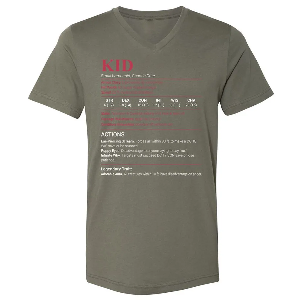 Kid Stats Unisex V-Neck T-Shirt - Military Green - 10