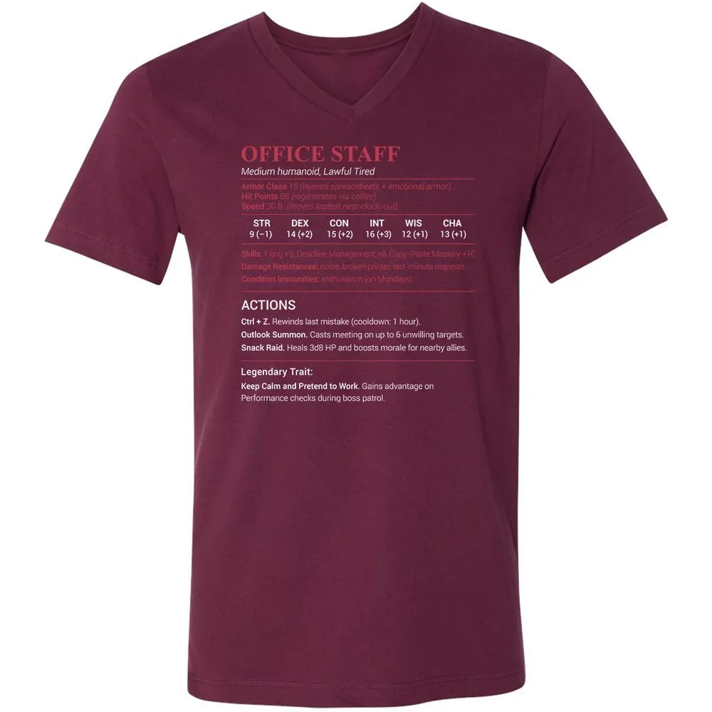 Office Staff Unisex V-Neck T-Shirt - Maroon - 6