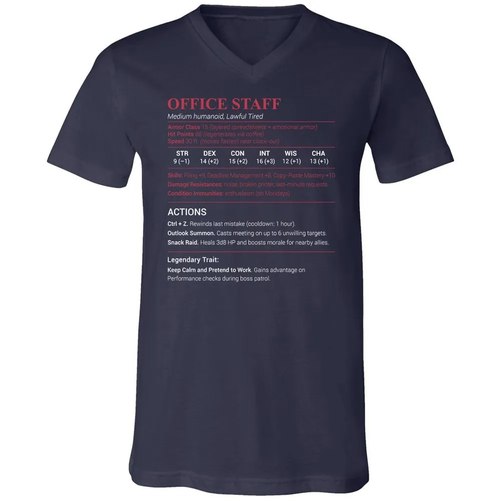 Office Staff Unisex V-Neck T-Shirt - Navy - 2