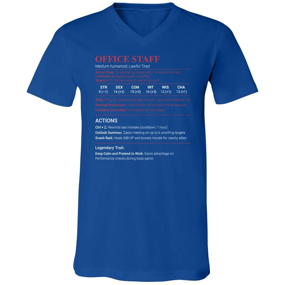 Office Staff Unisex V-Neck T-Shirt - True Royal - 4