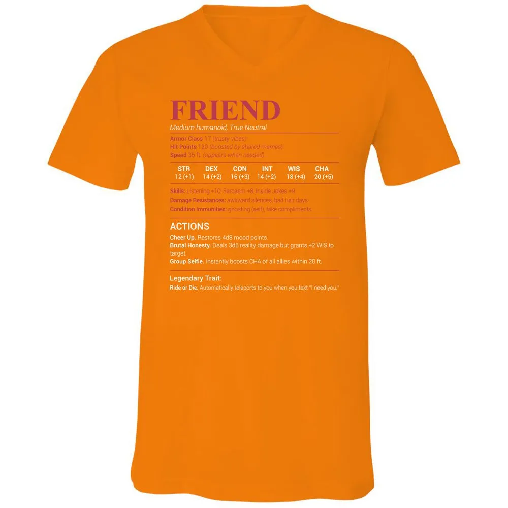 Friend Stats Unisex V-Neck T-Shirt - Orange - 11