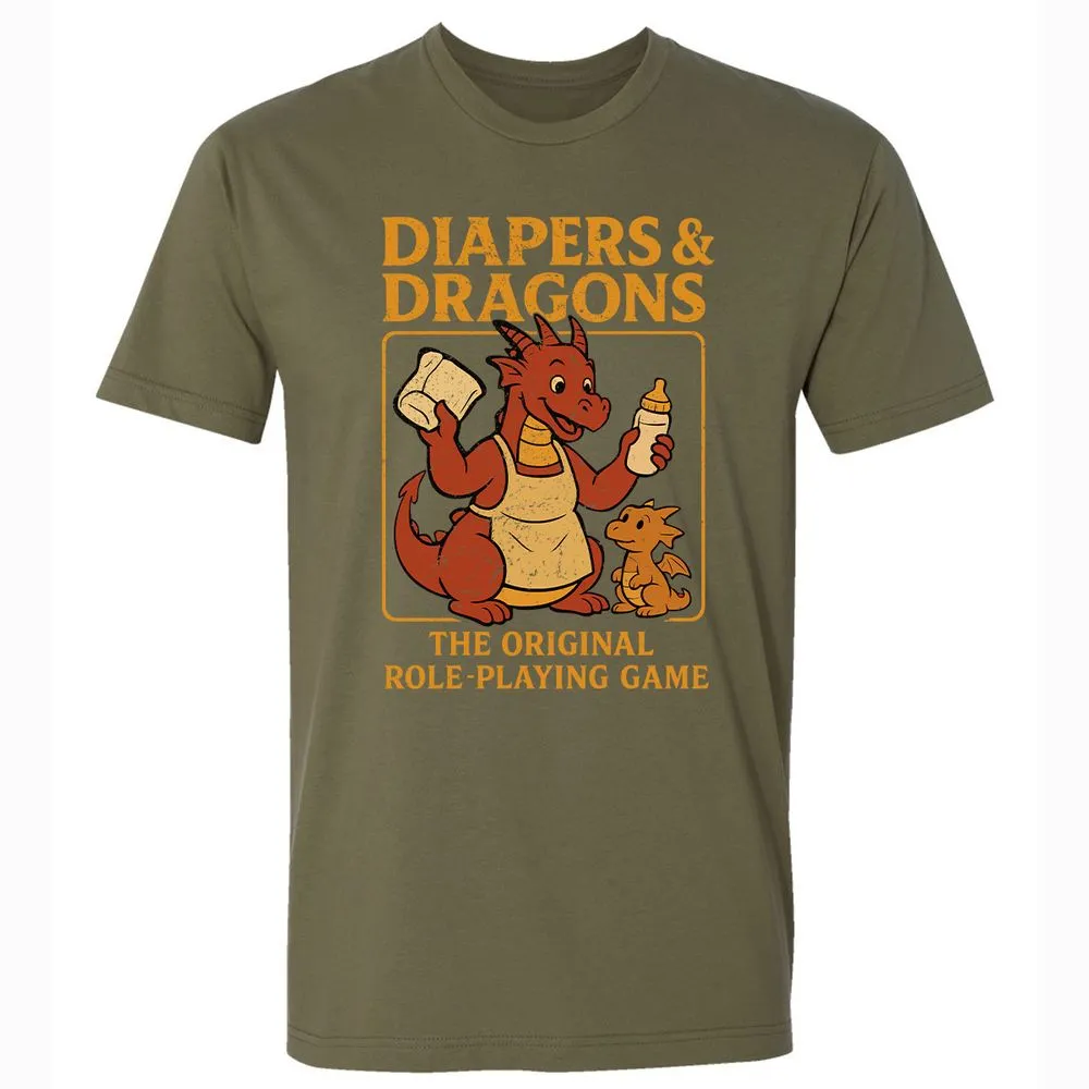 Diapers & Dragons Premium Unisex T-Shirt - Military Green - 5