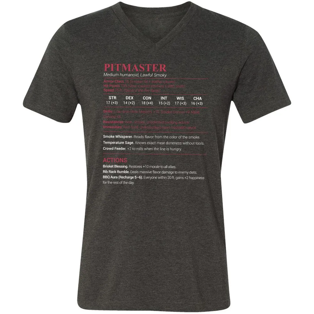 Pitmaster Stats Unisex V-Neck T-Shirt - Dark Grey Heather - 8