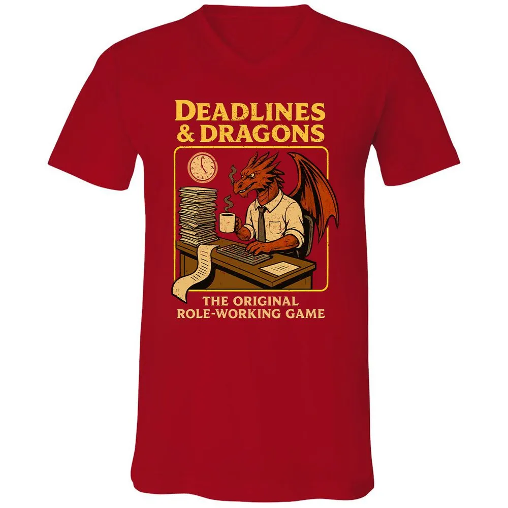 Deadlines & Dragons (Office Staff) Unisex V-Neck T-Shirt - Red - 3