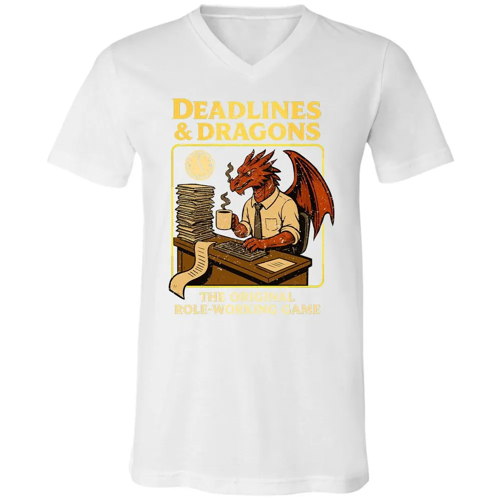 Deadlines & Dragons (Office Staff) Unisex V-Neck T-Shirt - White - 5
