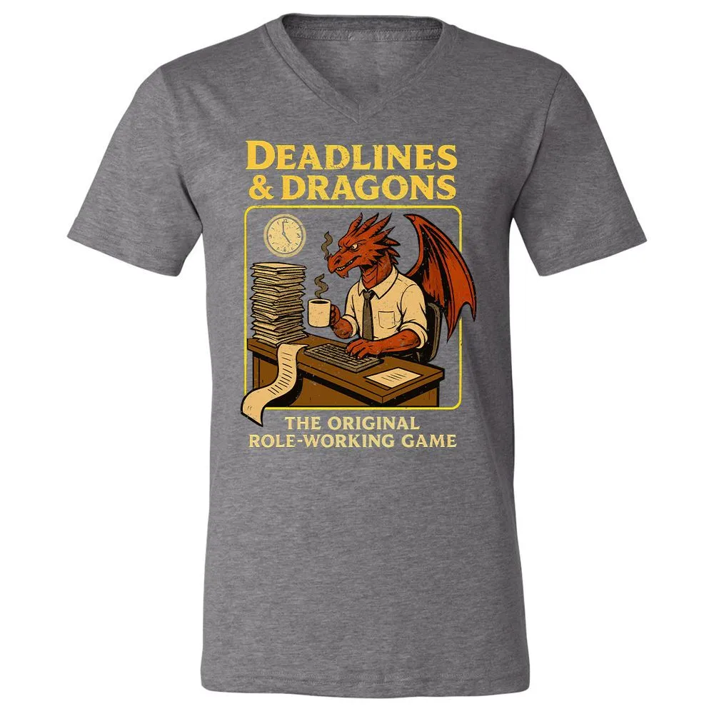 Deadlines & Dragons (Office Staff) Unisex V-Neck T-Shirt - Deep Heather - 13
