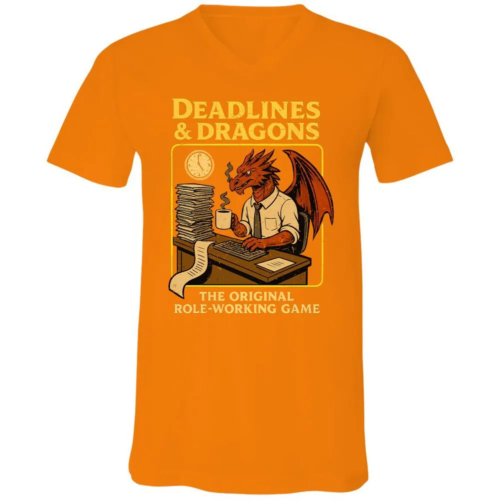 Deadlines & Dragons (Office Staff) Unisex V-Neck T-Shirt - Orange - 11