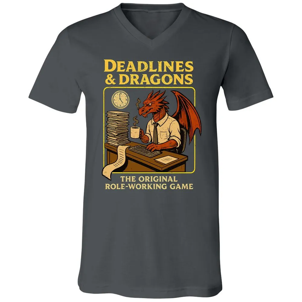 Deadlines & Dragons (Office Staff) Unisex V-Neck T-Shirt - Asphalt - 12