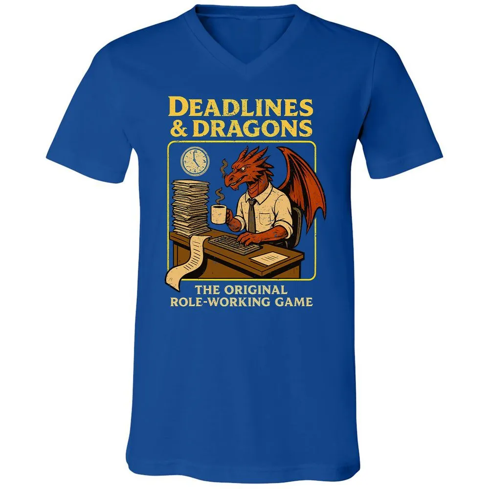 Deadlines & Dragons (Office Staff) Unisex V-Neck T-Shirt - True Royal - 4