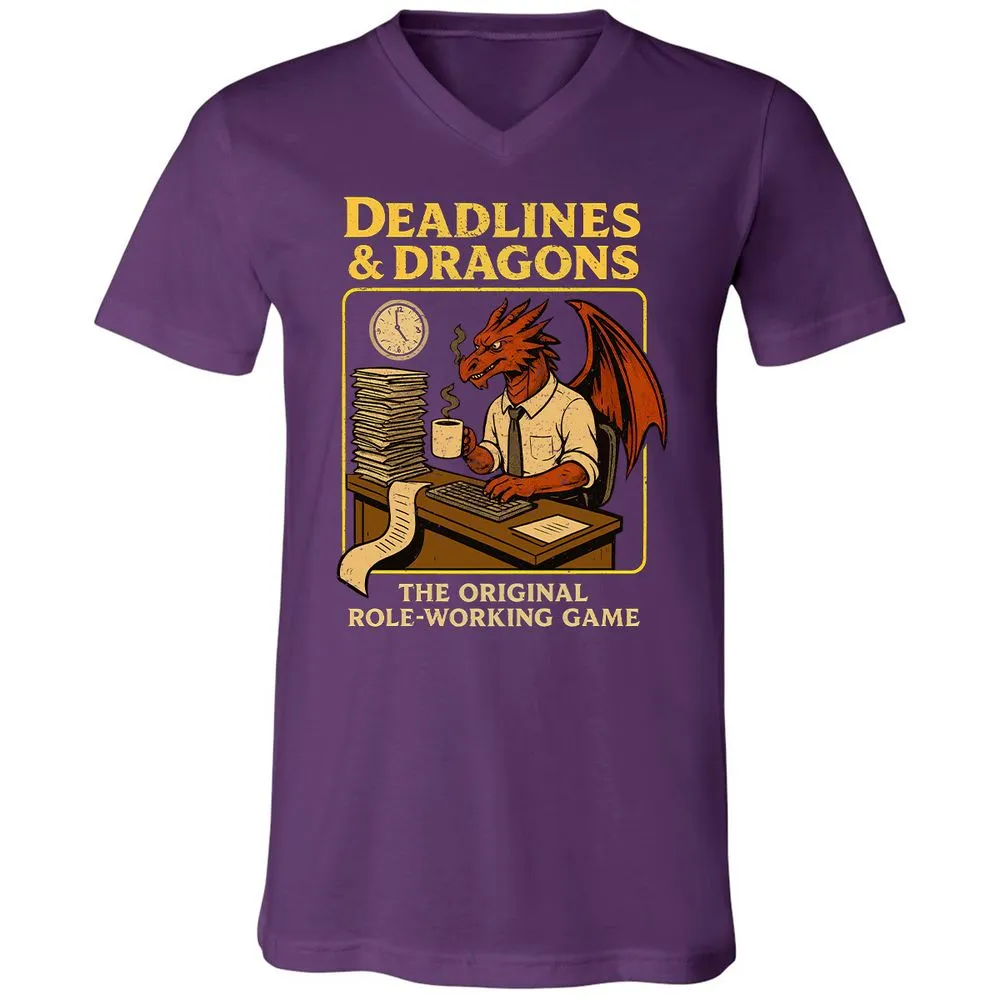 Deadlines & Dragons (Office Staff) Unisex V-Neck T-Shirt - Team Purple - 9