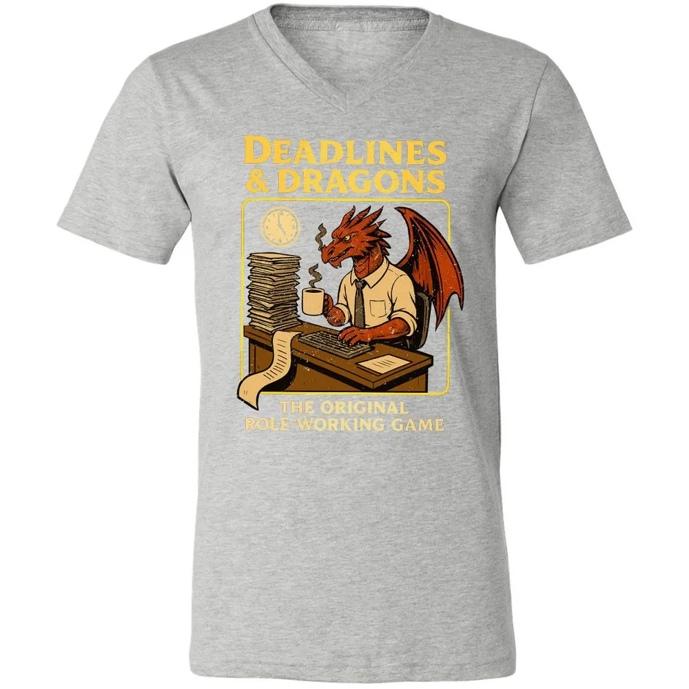 Deadlines & Dragons (Office Staff) Unisex V-Neck T-Shirt - Athletic Heather - 7