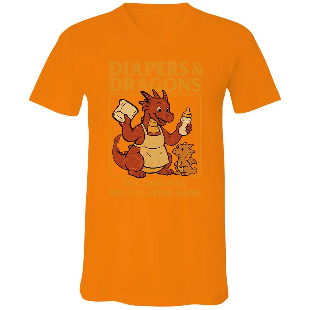 Diapers & Dragons Unisex V-Neck T-Shirt - Orange - 11