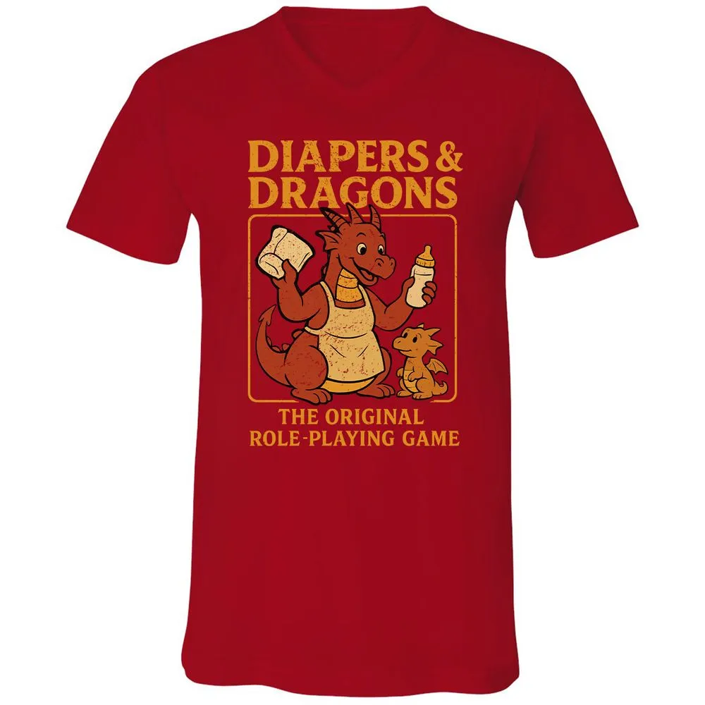Diapers & Dragons Unisex V-Neck T-Shirt - Red - 3