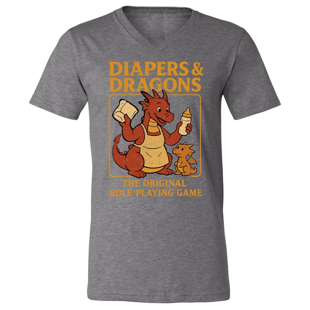Diapers & Dragons Unisex V-Neck T-Shirt - Deep Heather - 13