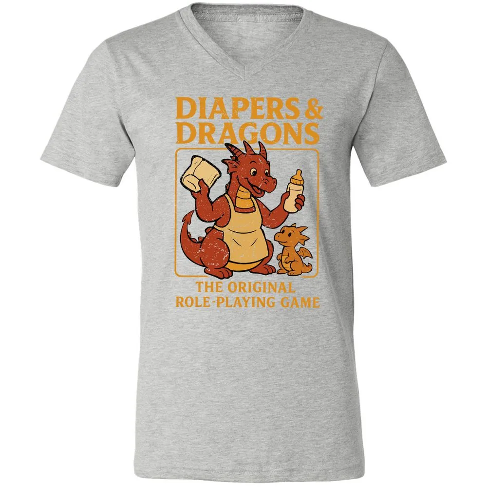 Diapers & Dragons Unisex V-Neck T-Shirt - Athletic Heather - 7