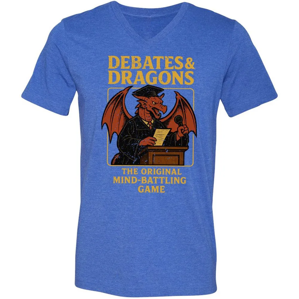 Debates & Dragons Unisex V-Neck T-Shirt - Heather True Royal - 14