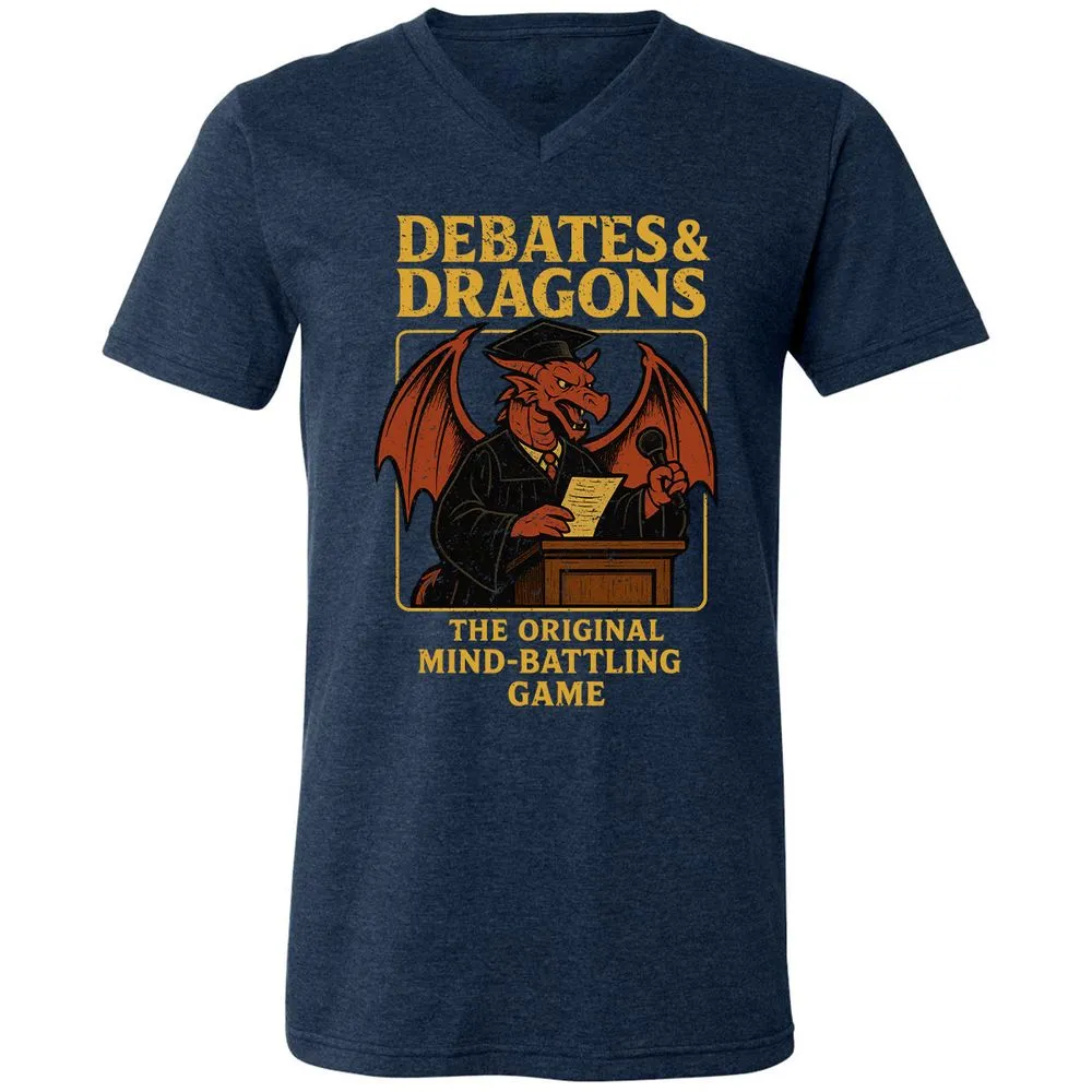 Debates & Dragons Unisex V-Neck T-Shirt - Heather Navy - 15