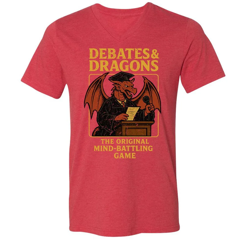 Debates & Dragons Unisex V-Neck T-Shirt - Heather Red - 16