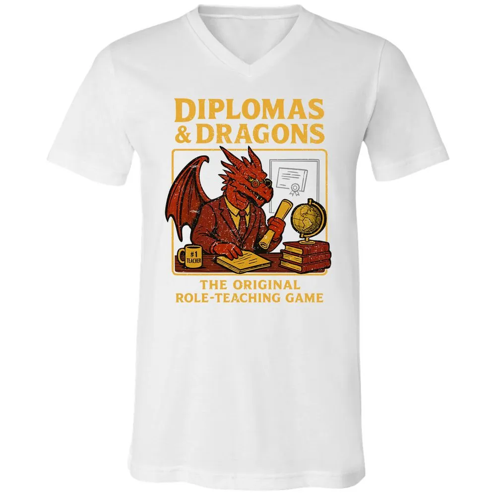 Diplomas & Dragons Unisex V-Neck T-Shirt - White - 5