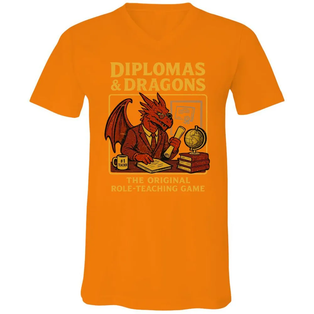 Diplomas & Dragons Unisex V-Neck T-Shirt - Orange - 11
