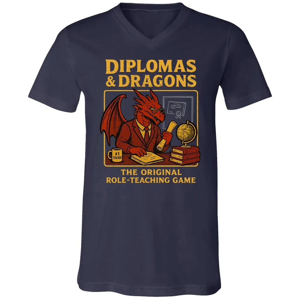 Diplomas & Dragons Unisex V-Neck T-Shirt - Navy - 2