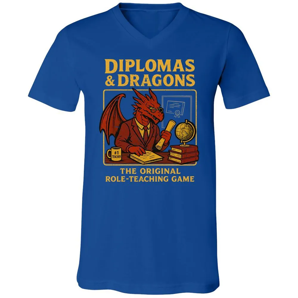 Diplomas & Dragons Unisex V-Neck T-Shirt - True Royal - 4