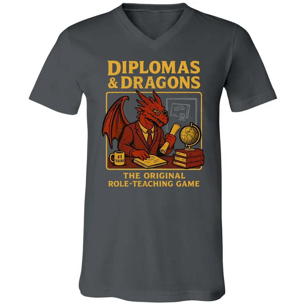 Diplomas & Dragons Unisex V-Neck T-Shirt - Asphalt - 12