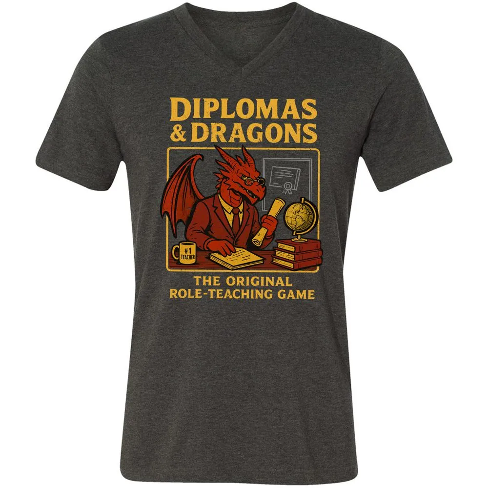 Diplomas & Dragons Unisex V-Neck T-Shirt - Dark Grey Heather - 8