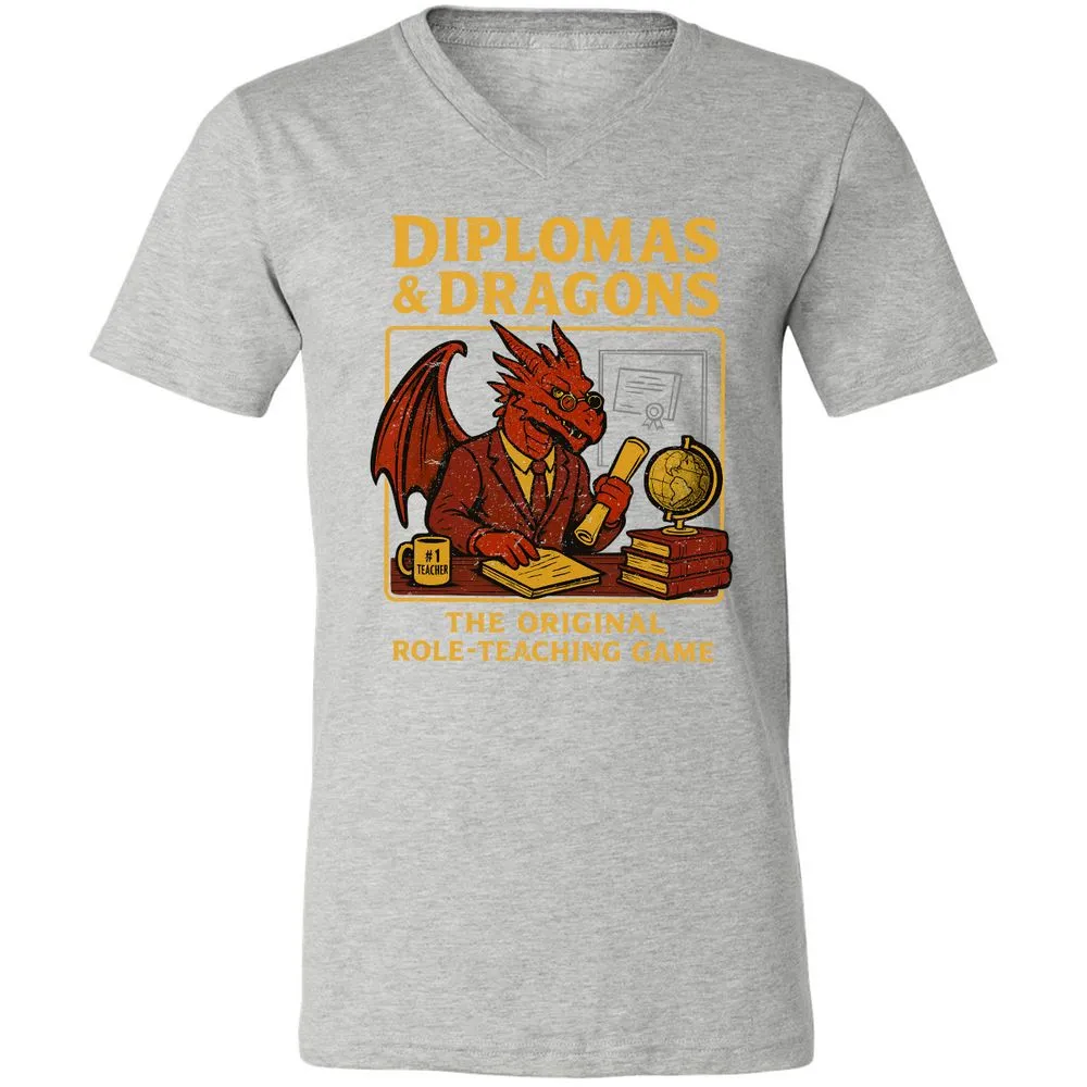 Diplomas & Dragons Unisex V-Neck T-Shirt - Athletic Heather - 7