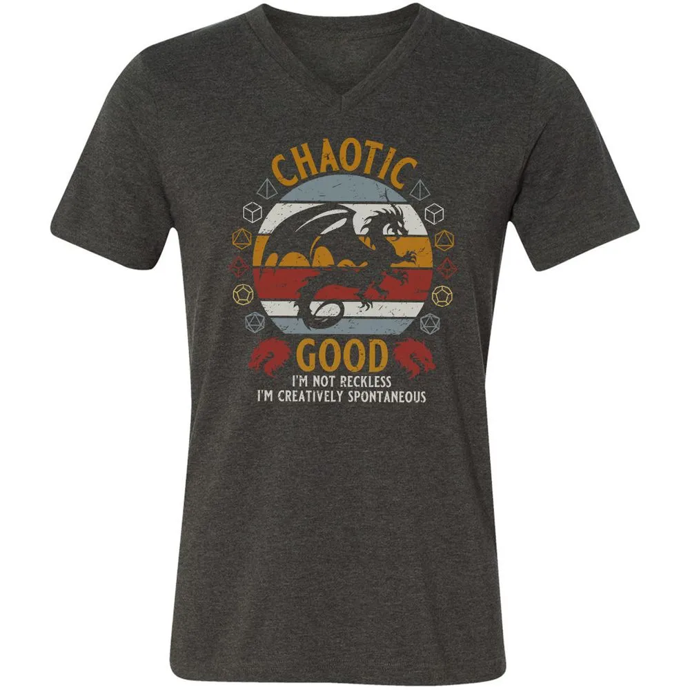 Chaotic Good Unisex V-Neck T-Shirt - Dark Grey Heather - 8