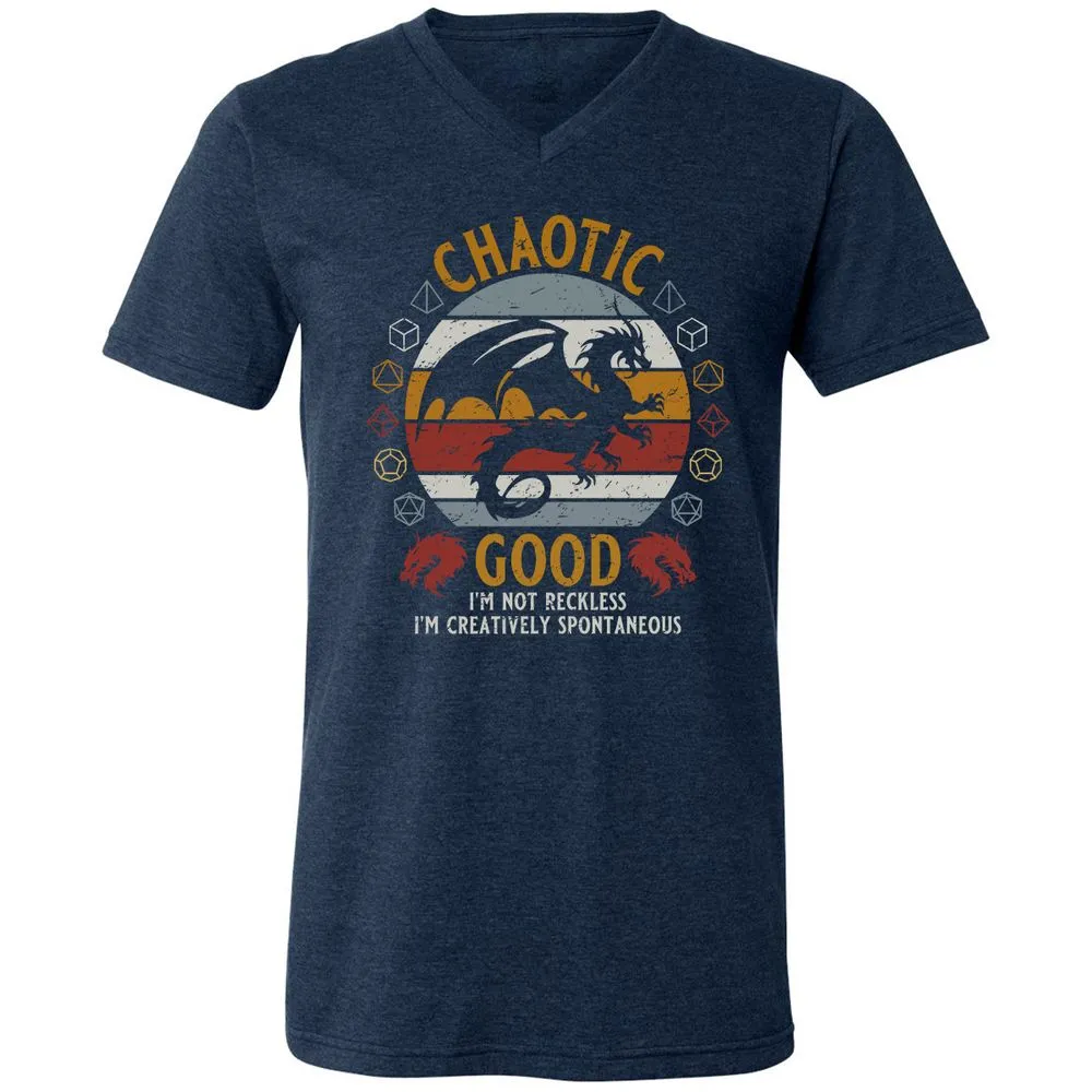 Chaotic Good Unisex V-Neck T-Shirt - Heather Navy - 15