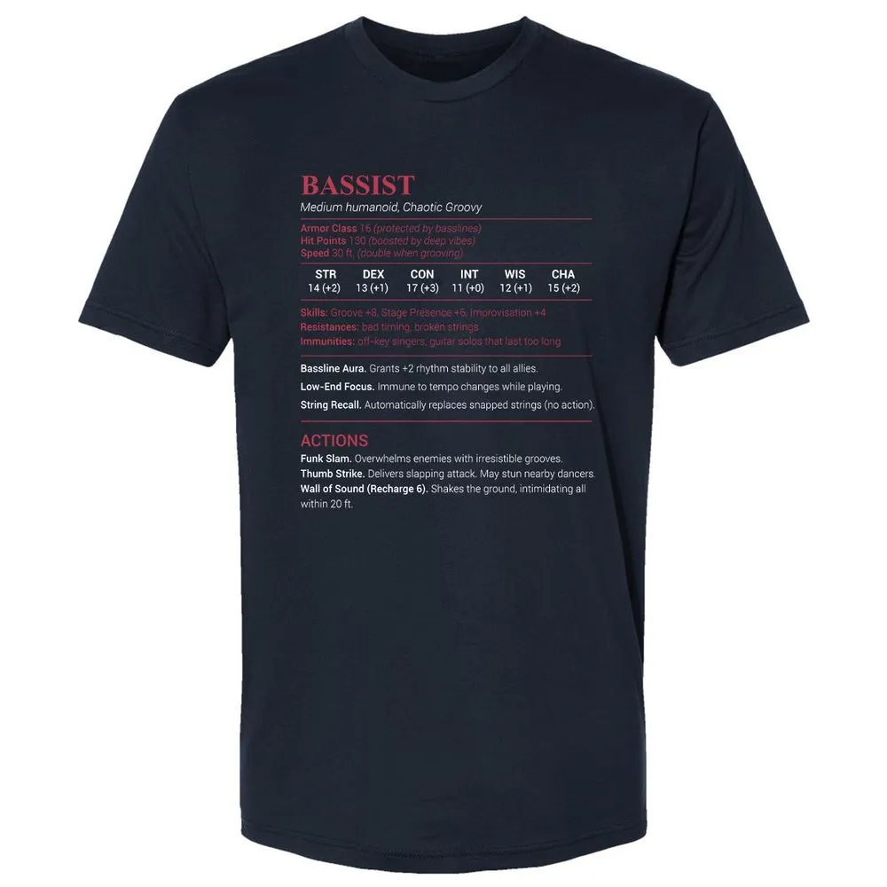 Bassist Stats Premium Unisex T-Shirt - Midnight Navy - 2