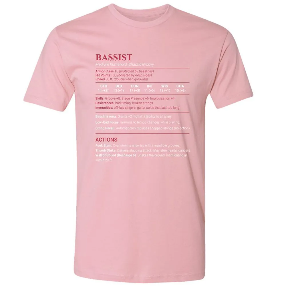 Bassist Stats Premium Unisex T-Shirt - Light Pink - 3