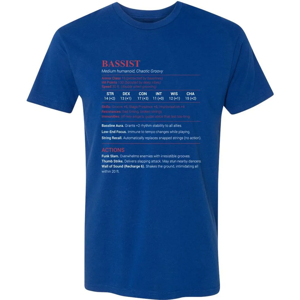 Bassist Stats Premium Unisex T-Shirt - Royal - 10