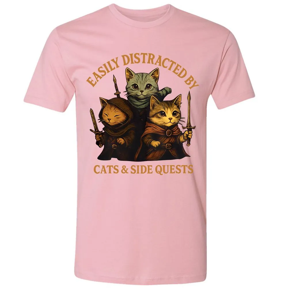 Easily Distracted By Cats & Side Quests Premium Unisex T-Shirt - Light Pink - 3