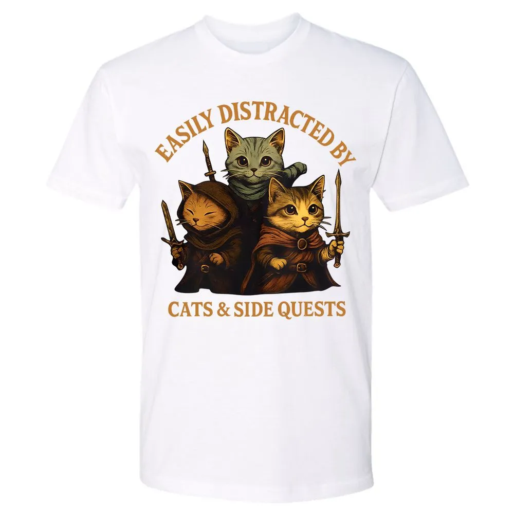 Easily Distracted By Cats & Side Quests Premium Unisex T-Shirt - White - 4