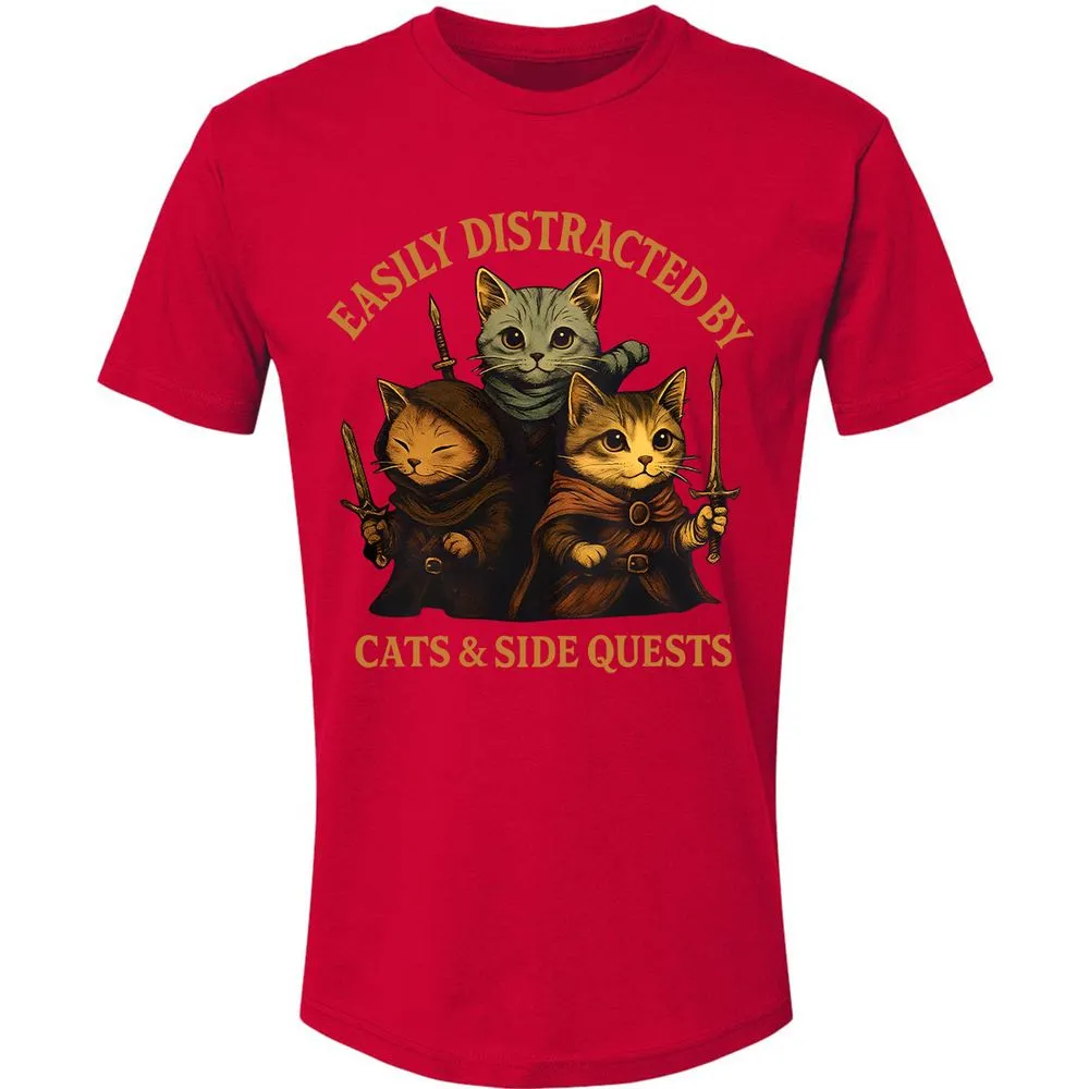Easily Distracted By Cats & Side Quests Premium Unisex T-Shirt - Red - 6