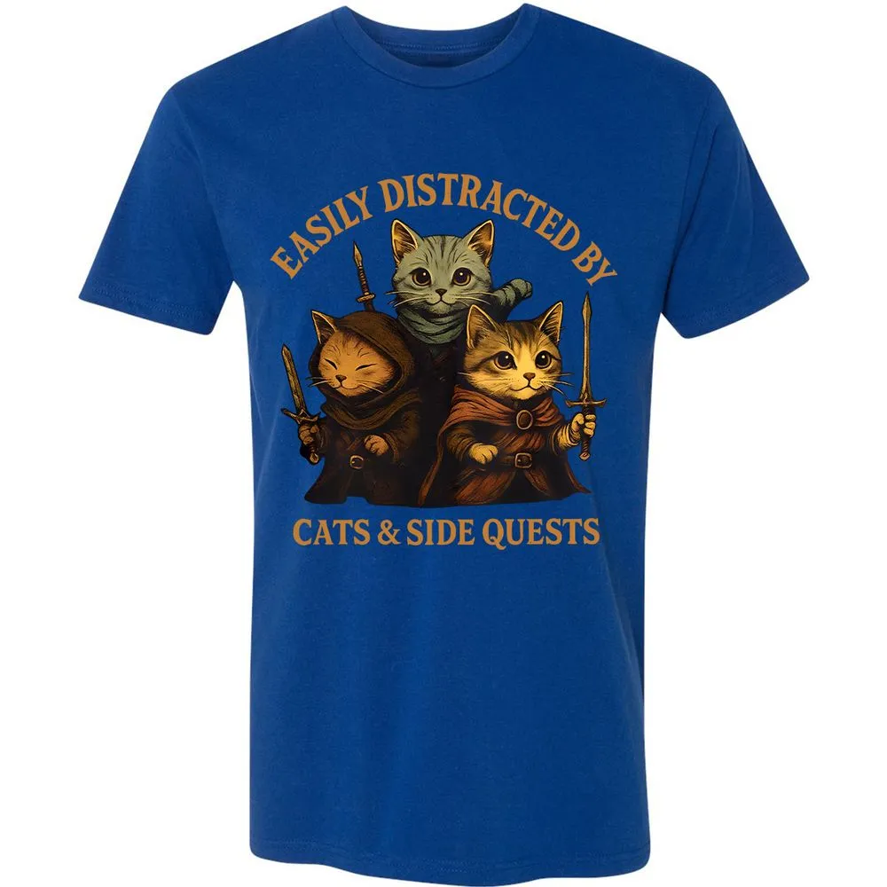 Easily Distracted By Cats & Side Quests Premium Unisex T-Shirt - Royal - 10