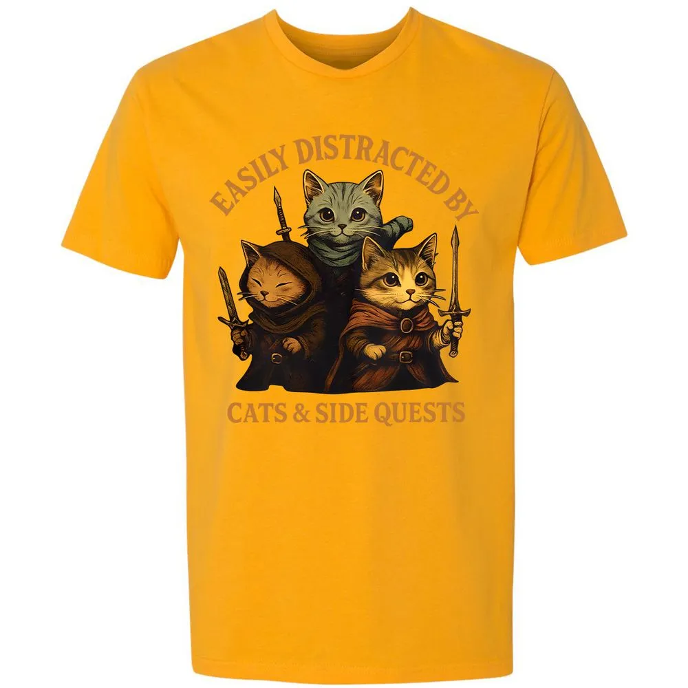 Easily Distracted By Cats & Side Quests Premium Unisex T-Shirt - Gold - 12