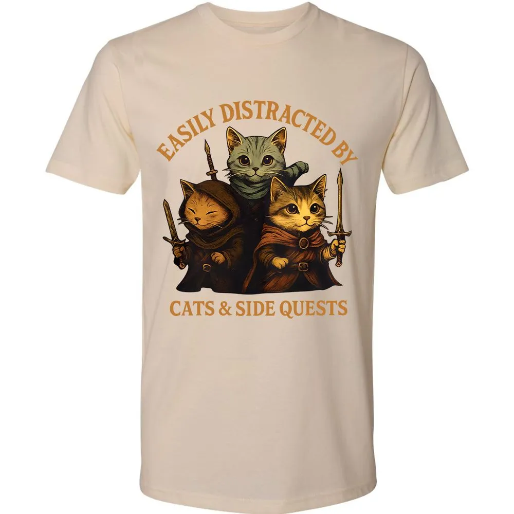 Easily Distracted By Cats & Side Quests Premium Unisex T-Shirt - Cream - 14