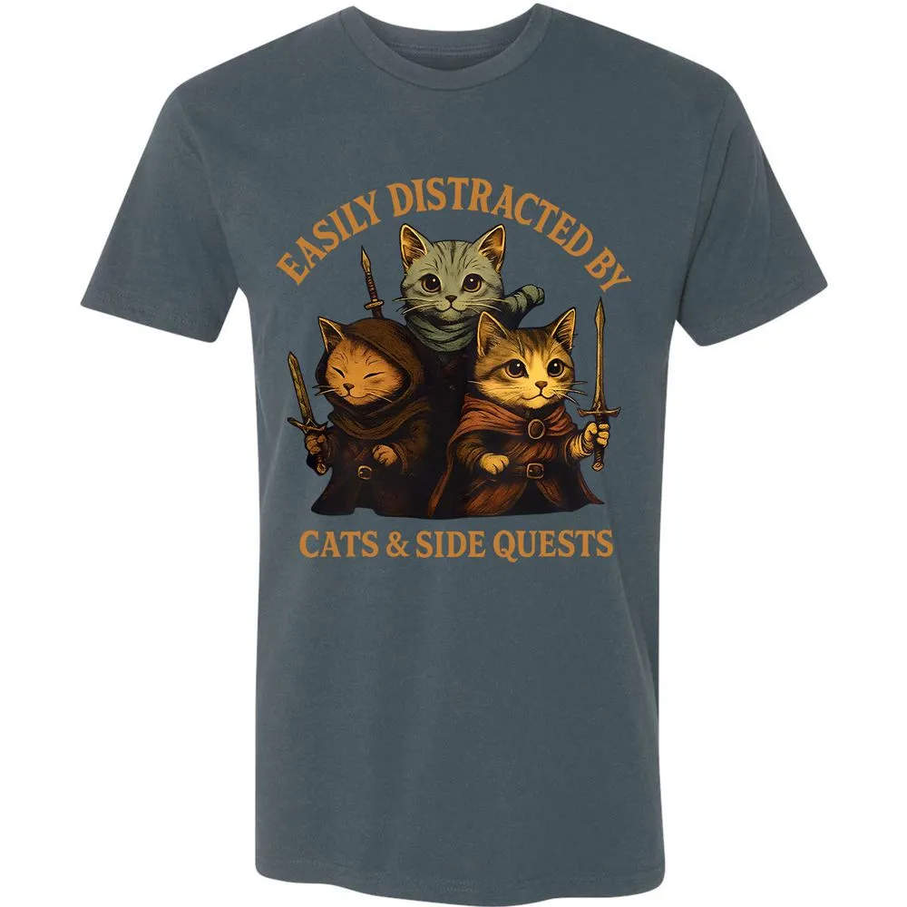 Easily Distracted By Cats & Side Quests Premium Unisex T-Shirt - Indigo - 15