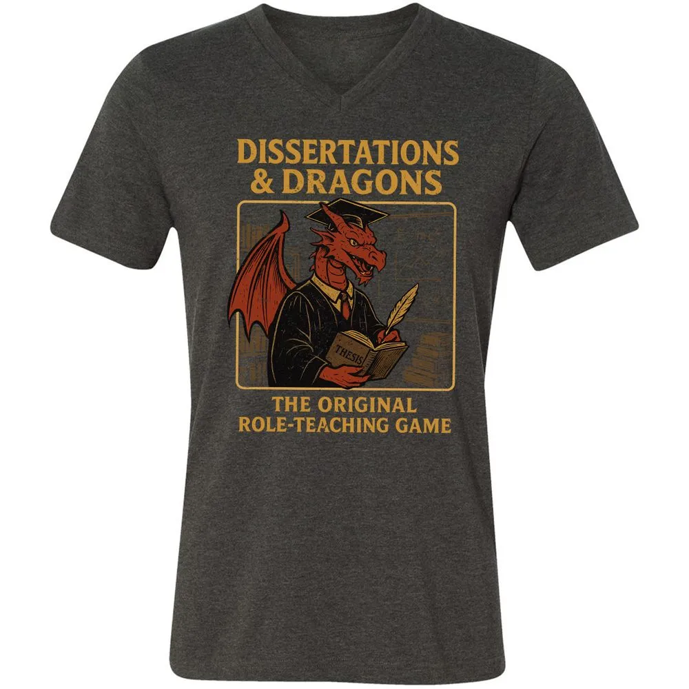 Disserations & Dragons Unisex V-Neck T-Shirt - Dark Grey Heather - 8