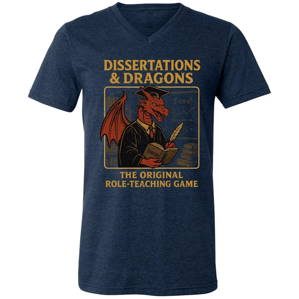 Disserations & Dragons Unisex V-Neck T-Shirt - Heather Navy - 15