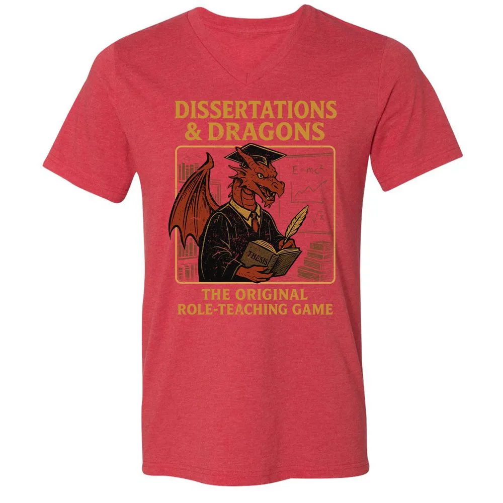 Disserations & Dragons Unisex V-Neck T-Shirt - Heather Red - 16