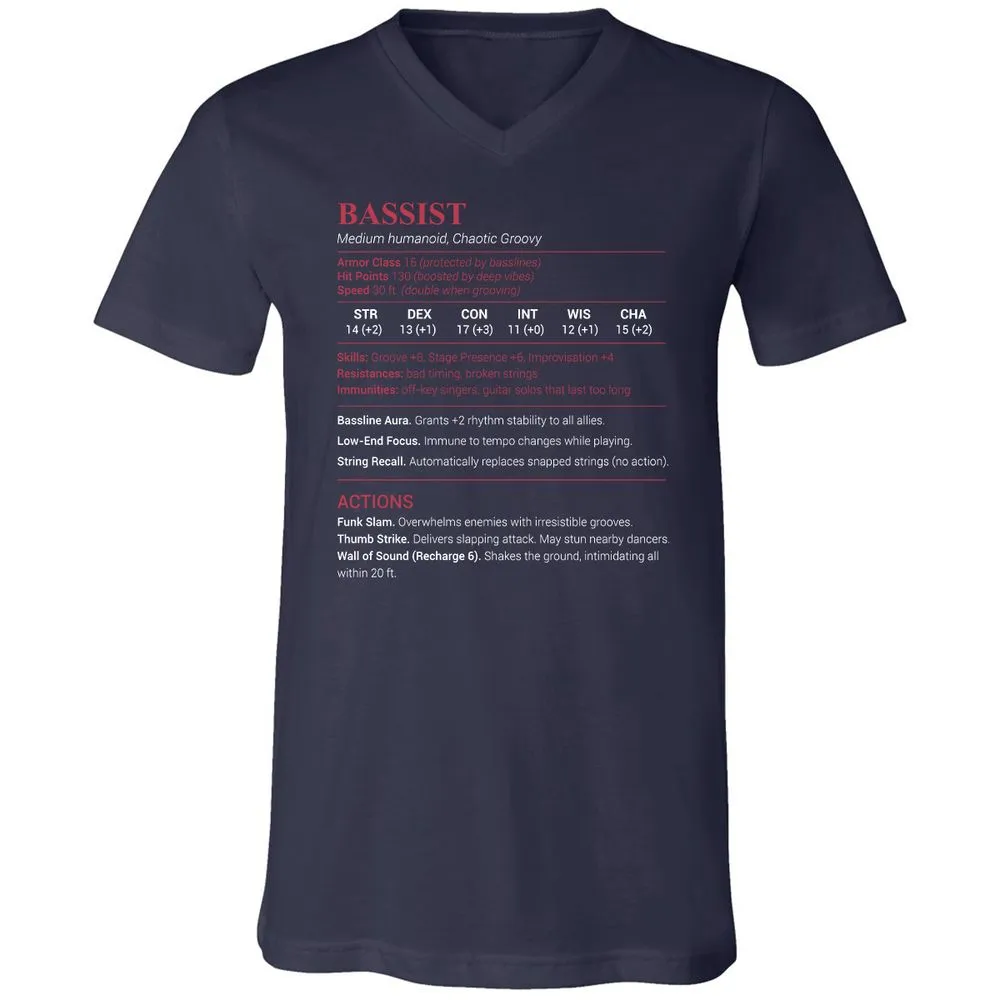 Bassist Stats Unisex V-Neck T-Shirt - Navy - 2